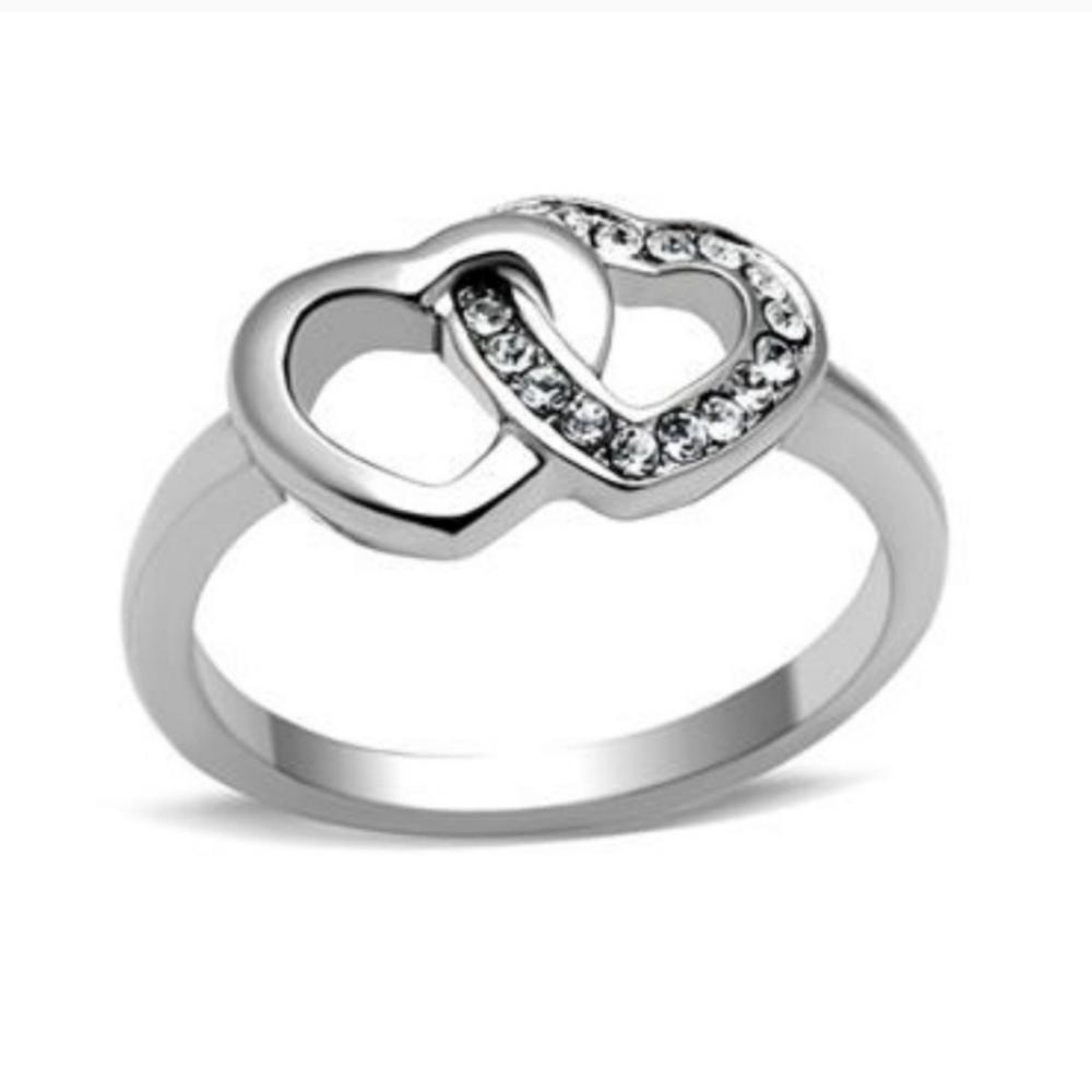 Stainless Steel Hearts Ring Size  7 silver. *
